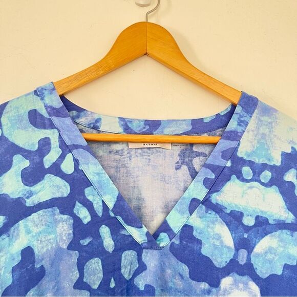 Natori Blue Pattern Long Sleeve Caftan Maxi Dress - Picture 8 of 10